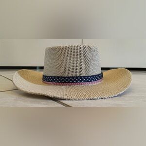Wembley Natural Straw Hat with Starry Navy Band